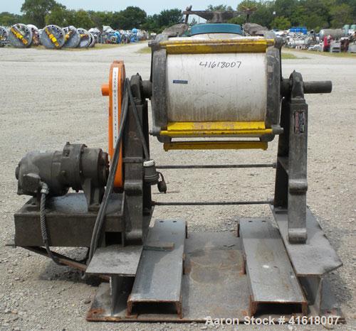 Used Abbe Engineering Ball Mill, porcelain lined chamber. 18" diameter x 16" long. Approximate 18 gallon (2 cubic foot) capacity. 6-1/2" charge/discharge port with clamp down cover. Driven by a 1/2 h...