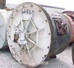 Used Ball Mill, Carbon Steel. Jacketed 60" diameter x 48" long. 78 cubic foot (587 gallon) capacity. 12" diameter inlet, 8" outlet. Geared one end. Unit requires drive, stand and bearings.
