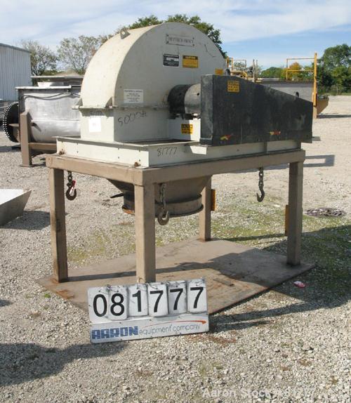 USED: Stedman multi-row cage mill, model Y30H3-00. Carbon steel. 30" diameter x 12" wide 4 row counter rotating cages. Cage pins are 1" diameter. Rated approx 3 tph, 1/2" max feed size. 10 hp and 15 ...