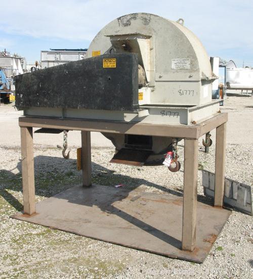 USED: Stedman multi-row cage mill, model Y30H3-00. Carbon steel. 30" diameter x 12" wide 4 row counter rotating cages. Cage pins are 1" diameter. Rated approx 3 tph, 1/2" max feed size. 10 hp and 15 ...