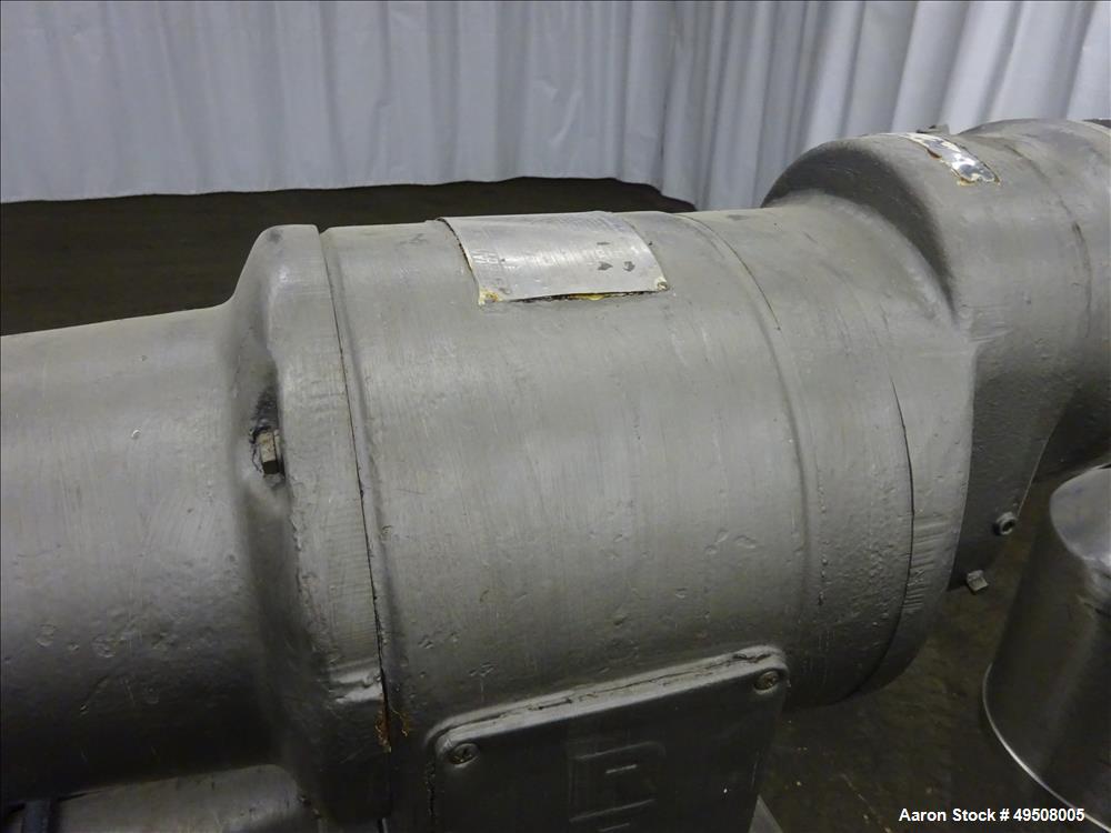 Used Colloid Mill, 316 Stainless Steel. Approximate 5-1/2" diameter chamber. Dual (40) pin rotor. Driven by a Reeves manual variable speed gearbox, 5 HP, 3/60/208-230/460 volt, 1725 rpm motor with 1....