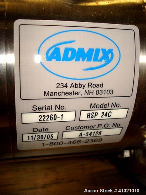Unsed- Admix Inline High Shear Pump, Model BSP 24C, 316 Stainless Steel. Approximately 10 to 30 gallons per minute capacity, tip speed 41 feet per second. 2.4" diameter single head rotor with 2 rows ...