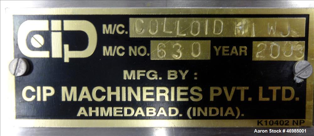 Used- CIP Machineries Colloid Mill, Model Colloid HIWJ.