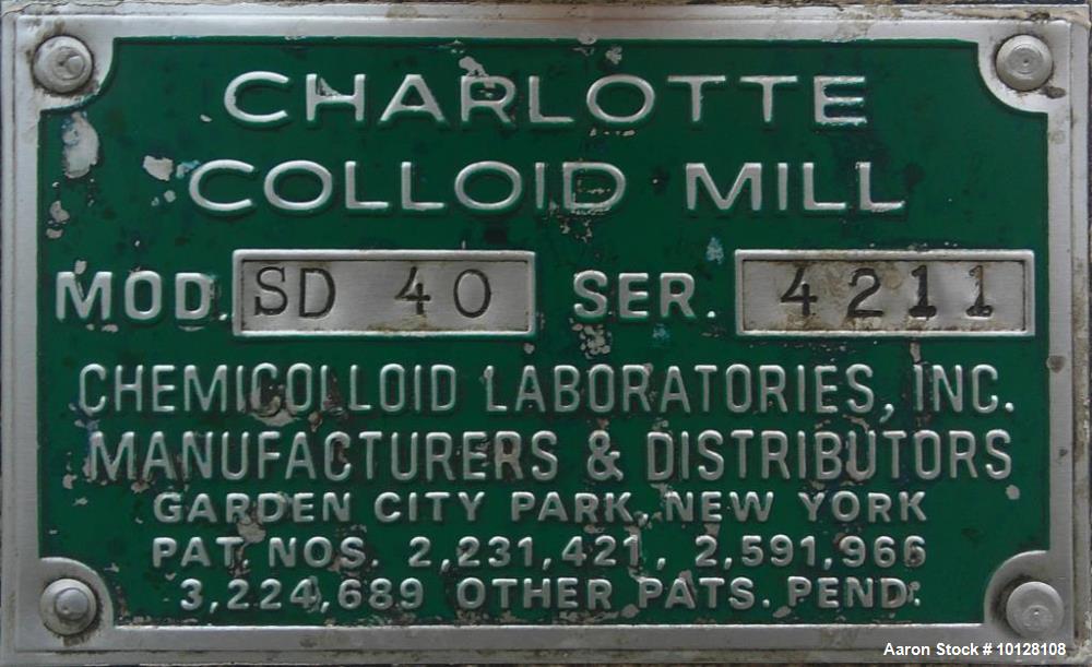 Used Charlotte SD-40 Stainless Steel Inline Colloid Mill | 40 HP High Shear Milling System