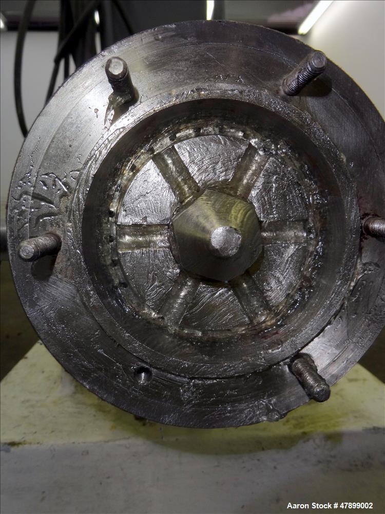 Used Charlotte Colloid Mill, Model SD 2, 316 Stainless Steel, Sanitary Design. Jacketed chamber approximately 7-1/2" diameter x 4" deep. Grooved stator & rotor. Approximate 1" diameter inlet/outlet. ...