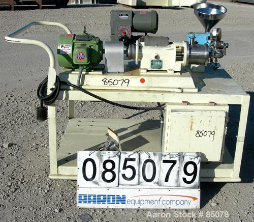 USED: Charlotte colloid mill, model SD2, 316 stainless steel, sanitary design. Jacketed chamber. Approx 2-3/4" diameter grooved rotor with stator. 7/8" diameter tri clamp inlet/outlet. Rated 1-60 gal...