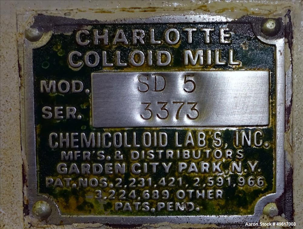 Used- Charlotte Colloid Mill, Model SD 5.