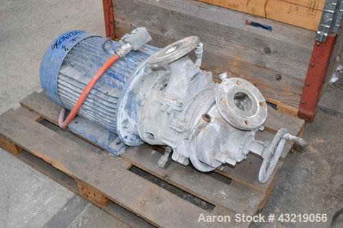 Used Fryma In-Line Colloid Mill, Model MZ-140, Stainless Steel. Approximate 2-7/8" Inlet/outlet. Adjustable stator clearance, cooling jakcet to head. Driven by a 2.2kw (3hp), 3/50/380 volt, 2940 rpm ...