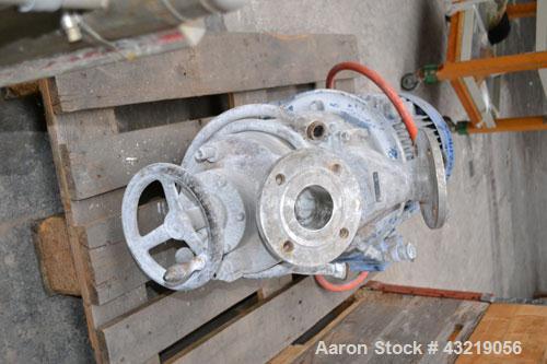 Used Fryma In-Line Colloid Mill, Model MZ-140, Stainless Steel. Approximate 2-7/8" Inlet/outlet. Adjustable stator clearance, cooling jakcet to head. Driven by a 2.2kw (3hp), 3/50/380 volt, 2940 rpm ...