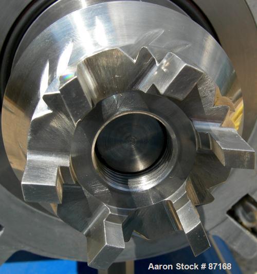USED: Greerco horizontal inline colloid mill, model W250H, 316 stainless steel. Jacketed housing rated 90 psi at 300 deg F. Max inlet pressure 100 psi. Approximate 2-1/2" diameter rotor. Adjustable g...