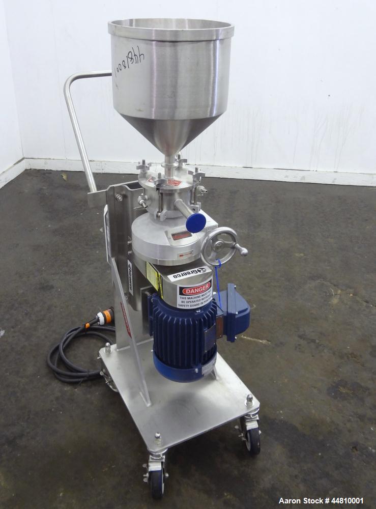 Used Greerco Vertical Colloid Mill, Model W250VB, 316 Stainless Steel. Rated approximately 20 gallons per minute depending on product. Approximately 2-1/2" diameter (6) blade rotor, approximately 2-1...