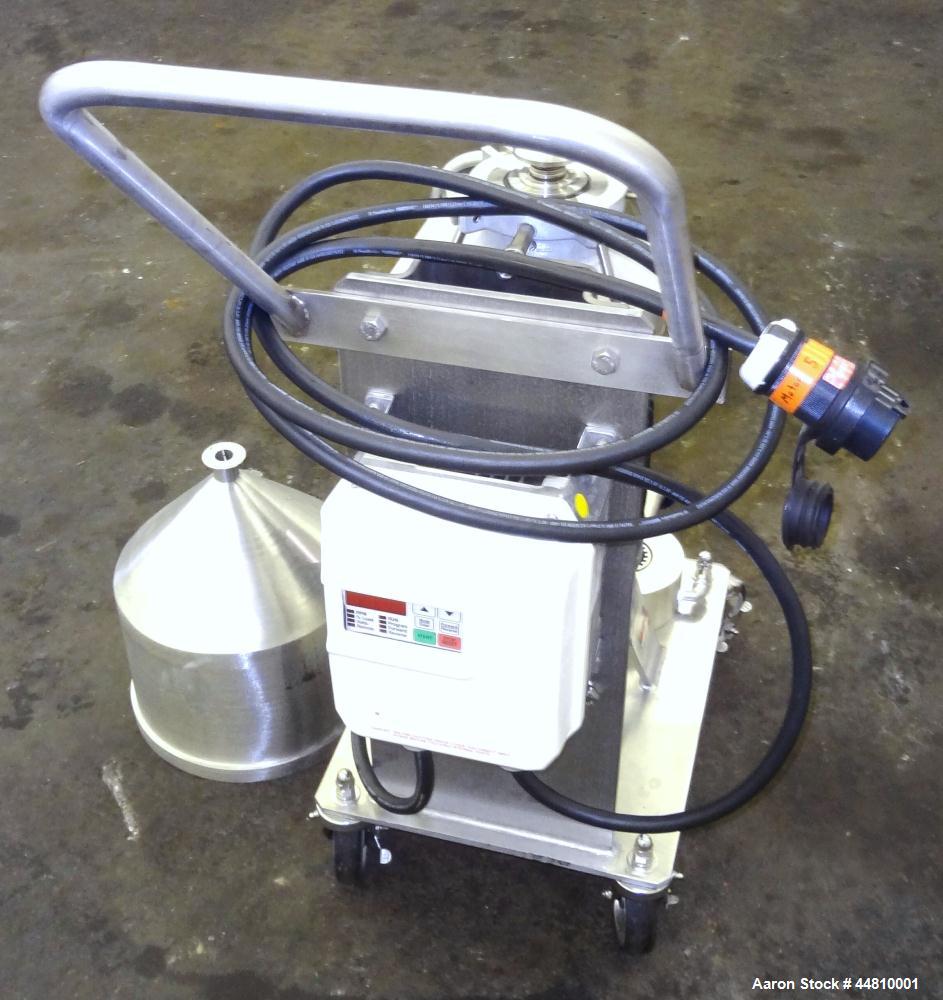 Used Greerco Vertical Colloid Mill, Model W250VB, 316 Stainless Steel. Rated approximately 20 gallons per minute depending on product. Approximately 2-1/2" diameter (6) blade rotor, approximately 2-1...