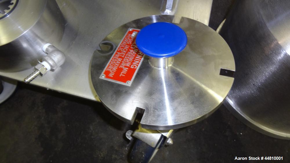 Used Greerco Vertical Colloid Mill, Model W250VB, 316 Stainless Steel. Rated approximately 20 gallons per minute depending on product. Approximately 2-1/2" diameter (6) blade rotor, approximately 2-1...
