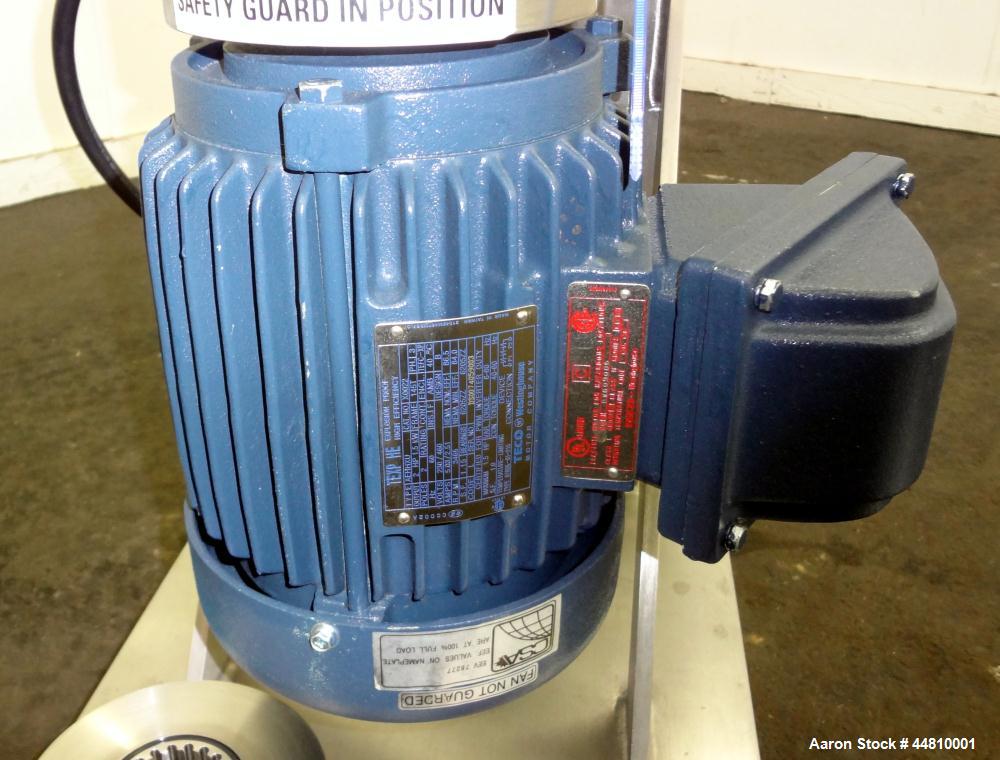 Used Greerco Vertical Colloid Mill, Model W250VB, 316 Stainless Steel. Rated approximately 20 gallons per minute depending on product. Approximately 2-1/2" diameter (6) blade rotor, approximately 2-1...