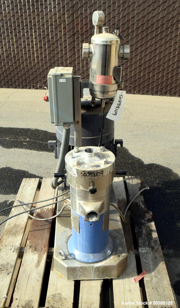 Used IKA Works Dispax Reactor High Shear Inline Disperser, Model DR 2000/10, Stainless Steel. Nominal flow rate 35 gallons per minute, nominal tip speed 4500 feet per minute. Driven by a 30hp, 3/60/2...