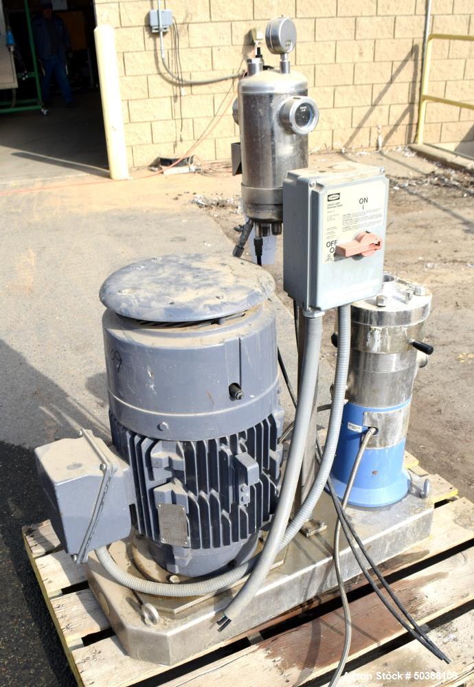 Used IKA Works Dispax Reactor High Shear Inline Disperser, Model DR 2000/10, Stainless Steel. Nominal flow rate 35 gallons per minute, nominal tip speed 4500 feet per minute. Driven by a 30hp, 3/60/2...