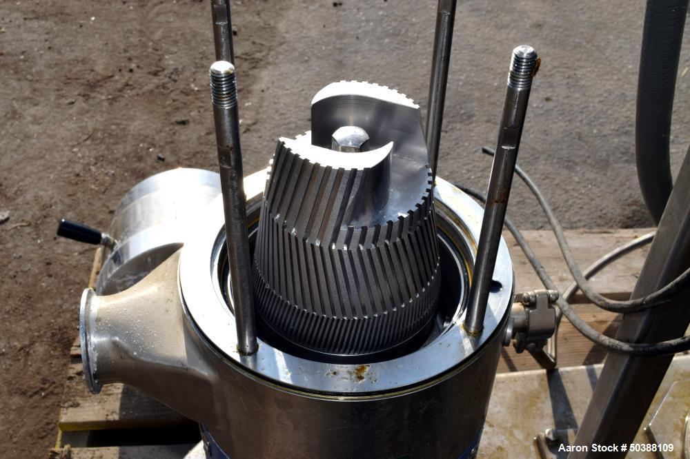 Used IKA Works Dispax Reactor High Shear Inline Disperser, Model DR 2000/10, Stainless Steel. Nominal flow rate 35 gallons per minute, nominal tip speed 4500 feet per minute. Driven by a 30hp, 3/60/2...