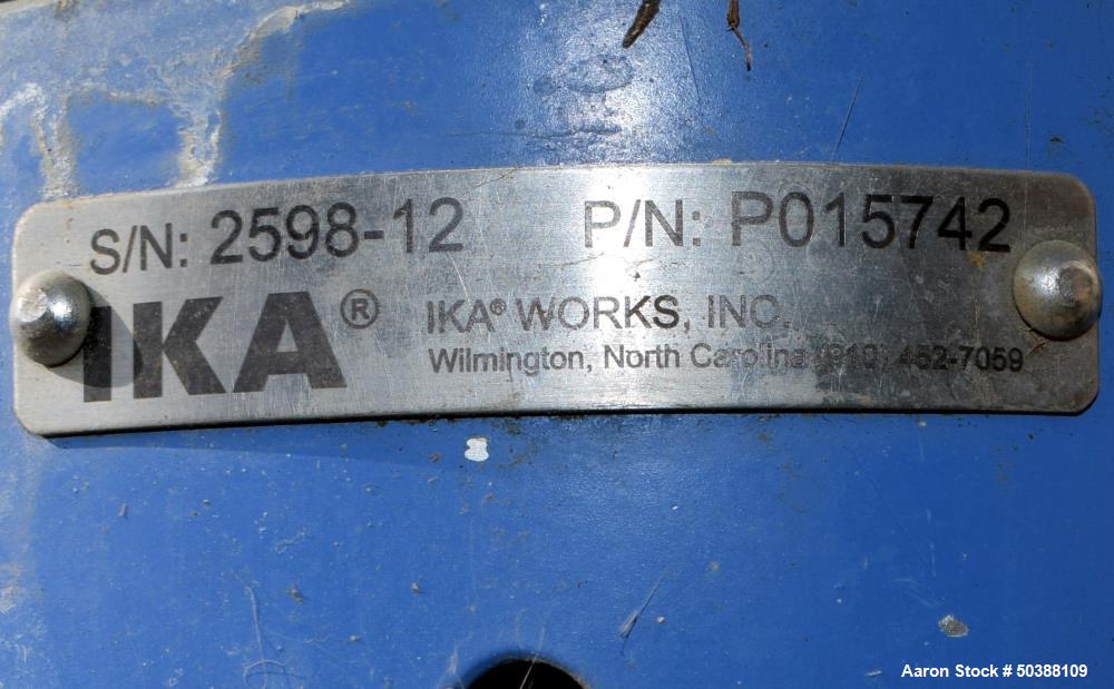 Used IKA Works Dispax Reactor High Shear Inline Disperser, Model DR 2000/10, Stainless Steel. Nominal flow rate 35 gallons per minute, nominal tip speed 4500 feet per minute. Driven by a 30hp, 3/60/2...