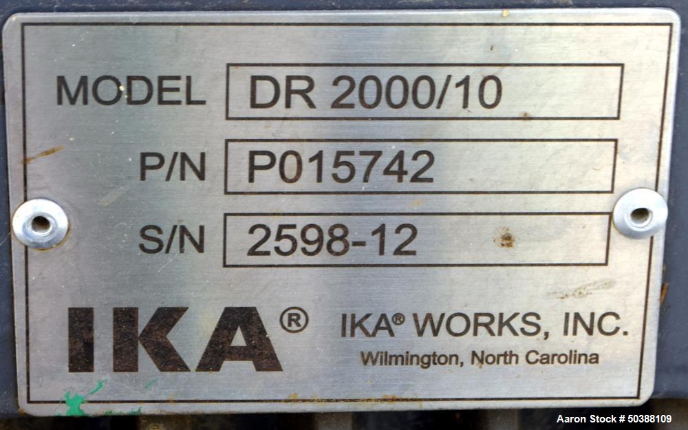 Used IKA Works Dispax Reactor High Shear Inline Disperser, Model DR 2000/10, Stainless Steel. Nominal flow rate 35 gallons per minute, nominal tip speed 4500 feet per minute. Driven by a 30hp, 3/60/2...