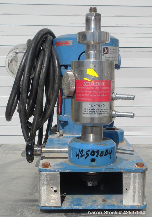 Used IKA Works Colloid Mill, Type MK2000/4, 304 Stainless Steel. Rated approximately 1.5 gallons per minute nominal flow. Jacketed chamber 2-1/2" diameter x 1/2" deep, approximate 1-3/8" rotor. Appro...