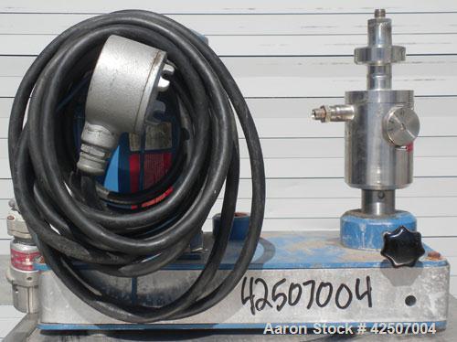 Used IKA Works Colloid Mill, Type MK2000/4, 304 Stainless Steel. Rated approximately 1.5 gallons per minute nominal flow. Jacketed chamber 2-1/2" diameter x 1/2" deep, approximate 1-3/8" rotor. Appro...