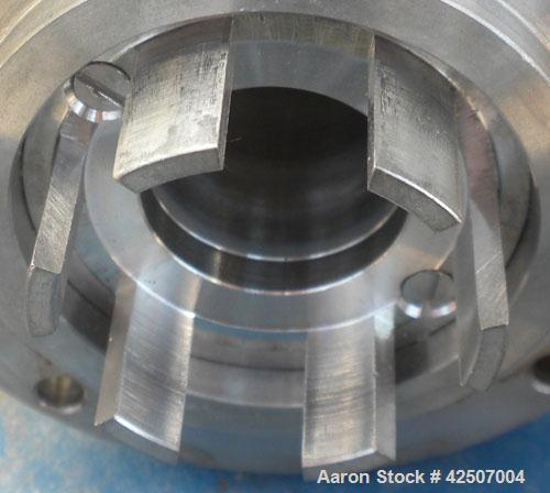 Used IKA Works Colloid Mill, Type MK2000/4, 304 Stainless Steel. Rated approximately 1.5 gallons per minute nominal flow. Jacketed chamber 2-1/2" diameter x 1/2" deep, approximate 1-3/8" rotor. Appro...