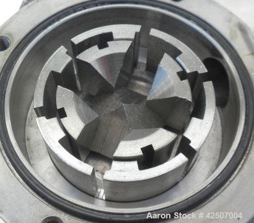 Used IKA Works Colloid Mill, Type MK2000/4, 304 Stainless Steel. Rated approximately 1.5 gallons per minute nominal flow. Jacketed chamber 2-1/2" diameter x 1/2" deep, approximate 1-3/8" rotor. Appro...