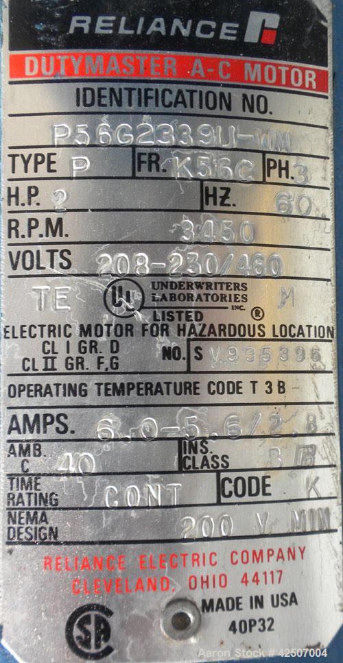 Used IKA Works Colloid Mill, Type MK2000/4, 304 Stainless Steel. Rated approximately 1.5 gallons per minute nominal flow. Jacketed chamber 2-1/2" diameter x 1/2" deep, approximate 1-3/8" rotor. Appro...