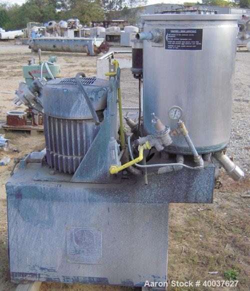 Used Kady mill, model OB, stainless steel. 7 to 20 gallon batch. 18" diameter x 24" deep jacketed bowl, approximately 7" diameter stainless steel rotor and stator. Off center bottom discharge. Driven...