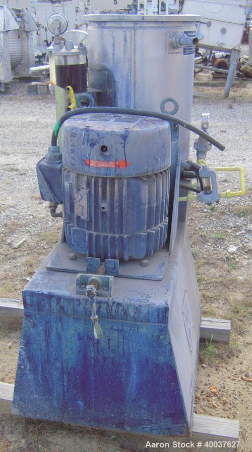 Used Kady mill, model OB, stainless steel. 7 to 20 gallon batch. 18" diameter x 24" deep jacketed bowl, approximately 7" diameter stainless steel rotor and stator. Off center bottom discharge. Driven...