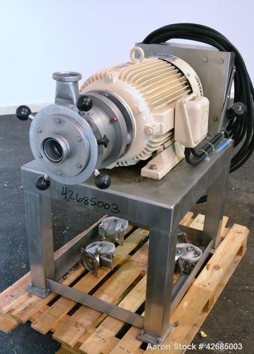 Used Probst & Class PUC Colloid Mill, Type K160/E, 316 Stainless Steel. Approximate 5’’ diameter chamber with a manually adjustable rotor and stator. 3-3/4’’ Threaded inlet and outlet. Driven by a 20...