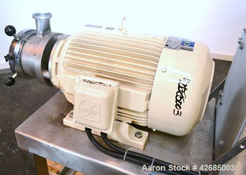 Used Probst & Class PUC Colloid Mill, Type K160/E, 316 Stainless Steel. Approximate 5’’ diameter chamber with a manually adjustable rotor and stator. 3-3/4’’ Threaded inlet and outlet. Driven by a 20...