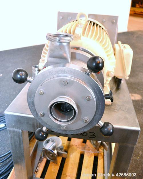 Used Probst & Class PUC Colloid Mill, Type K160/E, 316 Stainless Steel. Approximate 5’’ diameter chamber with a manually adjustable rotor and stator. 3-3/4’’ Threaded inlet and outlet. Driven by a 20...