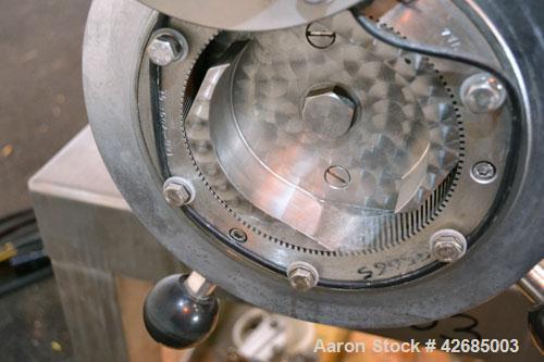 Used Probst & Class PUC Colloid Mill, Type K160/E, 316 Stainless Steel. Approximate 5’’ diameter chamber with a manually adjustable rotor and stator. 3-3/4’’ Threaded inlet and outlet. Driven by a 20...