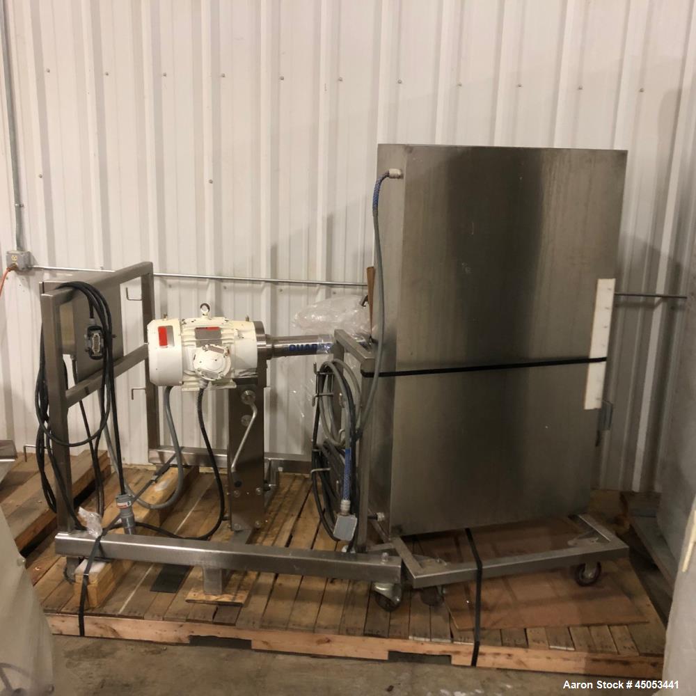 Used Quadro Model U20 Colloid Mill. Approximate capacity up to 4250 pounds an hour. Top feed, bottom discharge. Mounted on stainless steel frame with casters. Has 5HP 3/60/230/460V Reliance Drive UL ...