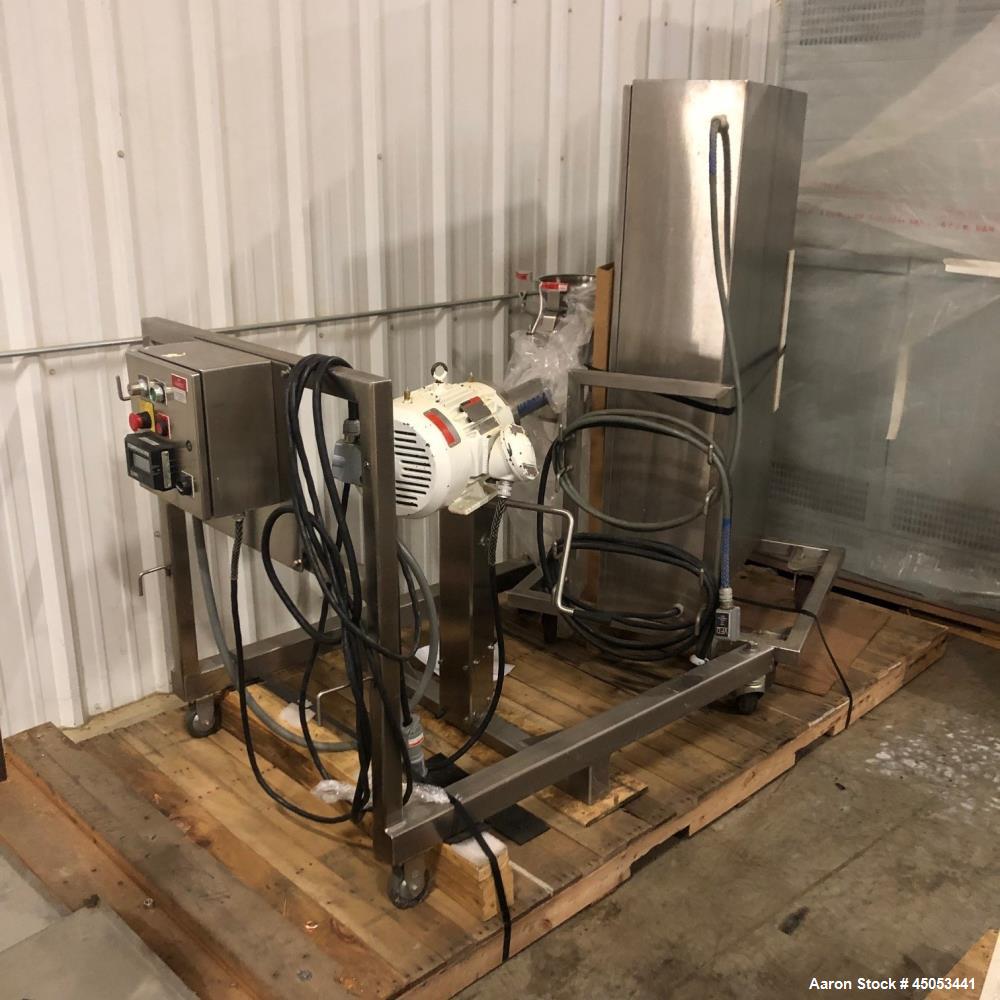 Used Quadro Model U20 Colloid Mill. Approximate capacity up to 4250 pounds an hour. Top feed, bottom discharge. Mounted on stainless steel frame with casters. Has 5HP 3/60/230/460V Reliance Drive UL ...