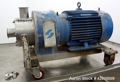 Used Silverson High Shear In-Line Mixer, Model 600LS, 316 Stainless Steel. Approximately 5-1/16” diameter square hole high shear screen work head, approximately 4-7/8” diameter rotor. Jacketed chambe...