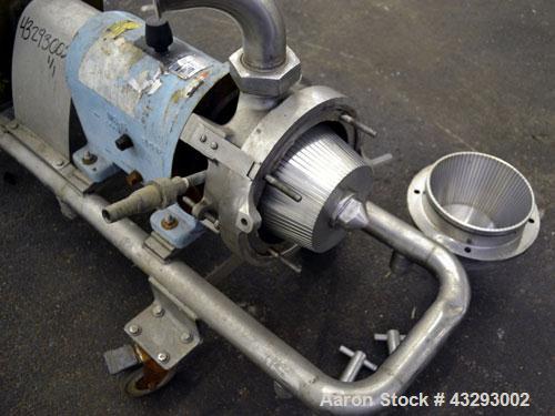 Used Waukesha Colloid Mill, Model MS, 316 Stainless Steel.  Nominal capacity 6.5 to 33.3 gallons per minute depending on product.  Approximately 7-1/8” diameter X 4-1/2” deep tapered chamber, manuall...