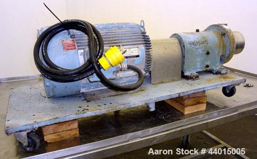Used Waukesha Inline Shear Pump, Model SP4, 316 Stainless Steel.  Nominal capacity to 30 gallons per minute at 150 psi at 3600 rpm to 300 degrees F.  2-1/2” Threaded inlet/outlet.  Approximately 4-1/...
