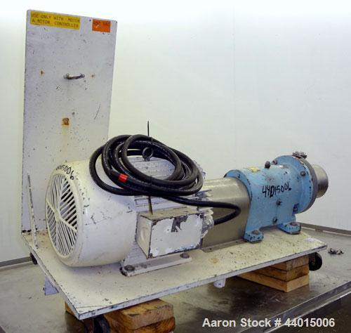 Used Waukesha Inline Shear Pump, Model SP4, 316 Stainless Steel.  Nominal capacity to 30 gallons per minute at 150 psi at 3600 rpm to 300 degrees F.  2-1/2” Threaded inlet/outlet.  Approximately 4-1/...