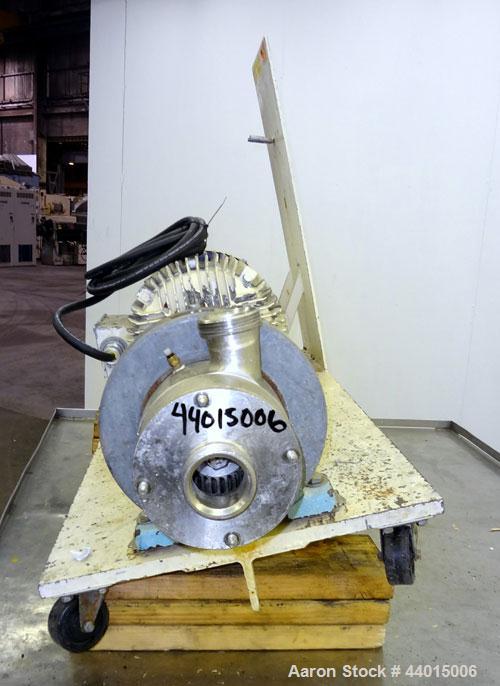 Used Waukesha Inline Shear Pump, Model SP4, 316 Stainless Steel.  Nominal capacity to 30 gallons per minute at 150 psi at 3600 rpm to 300 degrees F.  2-1/2” Threaded inlet/outlet.  Approximately 4-1/...