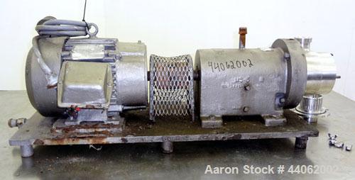 Used- Waukesha Inline Shear Pump, Model SP4, 316 Stainless Steel. Nominal capacity to 30 gallons per minute at 150 psi at 36...