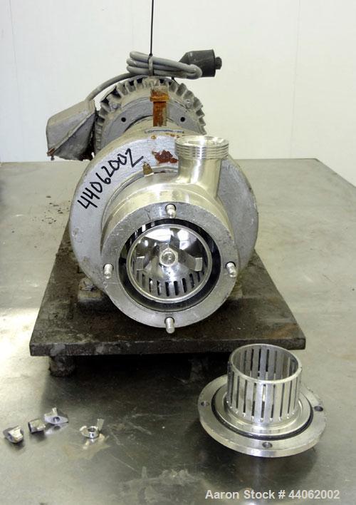Used Waukesha Inline Shear Pump, Model SP4, 316 Stainless Steel. Nominal capacity to 30 gallons per minute at 150 psi at 3600 rpm to 300 degrees F. 2-1/2” Threaded inlet/outlet. Approximate 4-1/2” di...