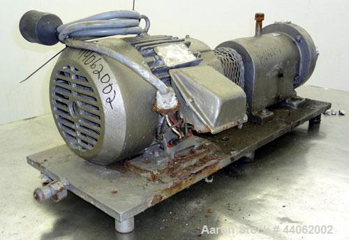 Used Waukesha Inline Shear Pump, Model SP4, 316 Stainless Steel. Nominal capacity to 30 gallons per minute at 150 psi at 3600 rpm to 300 degrees F. 2-1/2” Threaded inlet/outlet. Approximate 4-1/2” di...