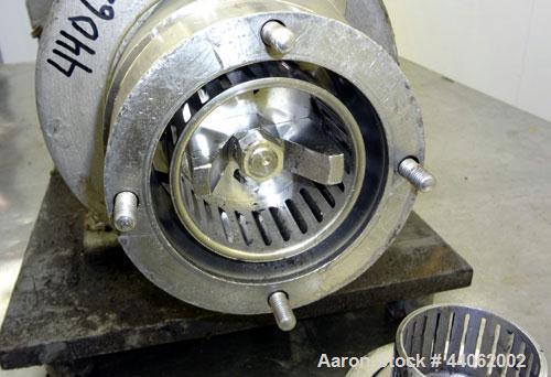 Used Waukesha Inline Shear Pump, Model SP4, 316 Stainless Steel. Nominal capacity to 30 gallons per minute at 150 psi at 3600 rpm to 300 degrees F. 2-1/2” Threaded inlet/outlet. Approximate 4-1/2” di...