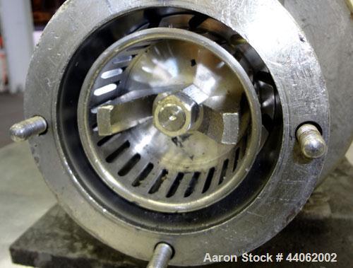 Used Waukesha Inline Shear Pump, Model SP4, 316 Stainless Steel. Nominal capacity to 30 gallons per minute at 150 psi at 3600 rpm to 300 degrees F. 2-1/2” Threaded inlet/outlet. Approximate 4-1/2” di...