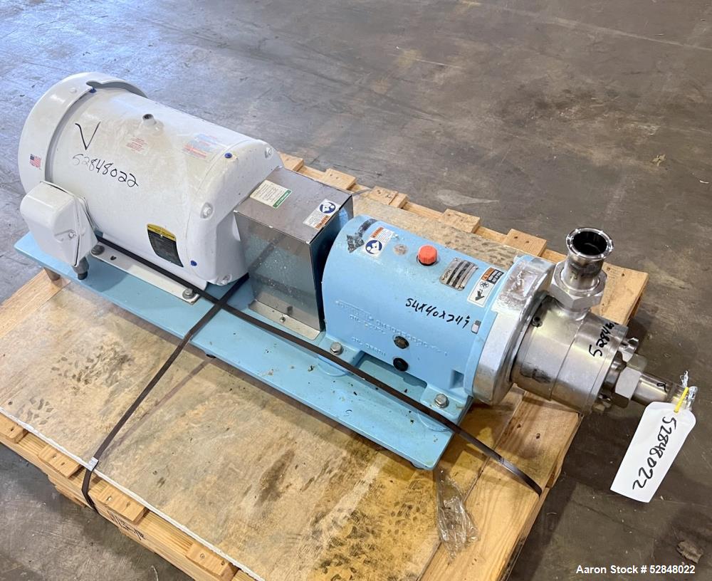 Used SPX Waukesha Shear Pump, Model SP4, 316 Stainless Steel. Nominal capacity 30 GPM (114 liters/min). Maximum housing pressure 150psi. Nominal speed 3600rpm. 2" inlet and outlet. Driven by a 20hp, ...