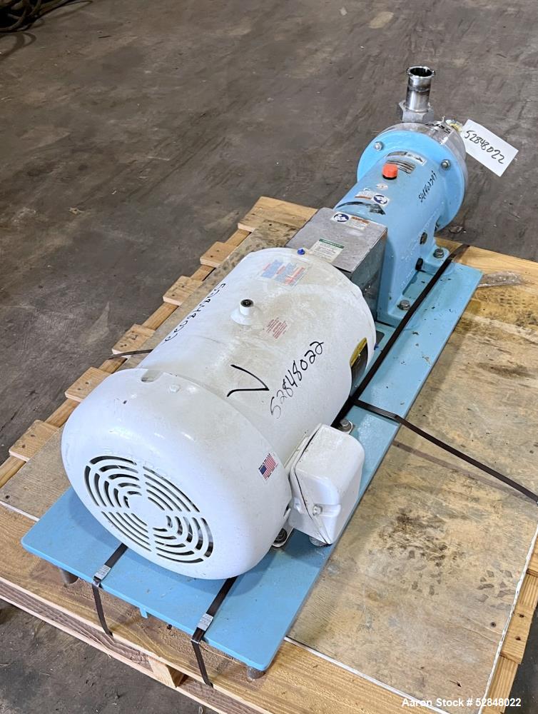 Used SPX Waukesha Shear Pump, Model SP4, 316 Stainless Steel. Nominal capacity 30 GPM (114 liters/min). Maximum housing pressure 150psi. Nominal speed 3600rpm. 2" inlet and outlet. Driven by a 20hp, ...