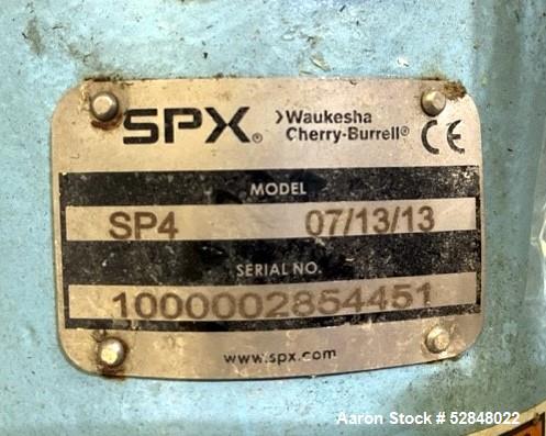 Used SPX Waukesha Shear Pump, Model SP4, 316 Stainless Steel. Nominal capacity 30 GPM (114 liters/min). Maximum housing pressure 150psi. Nominal speed 3600rpm. 2" inlet and outlet. Driven by a 20hp, ...