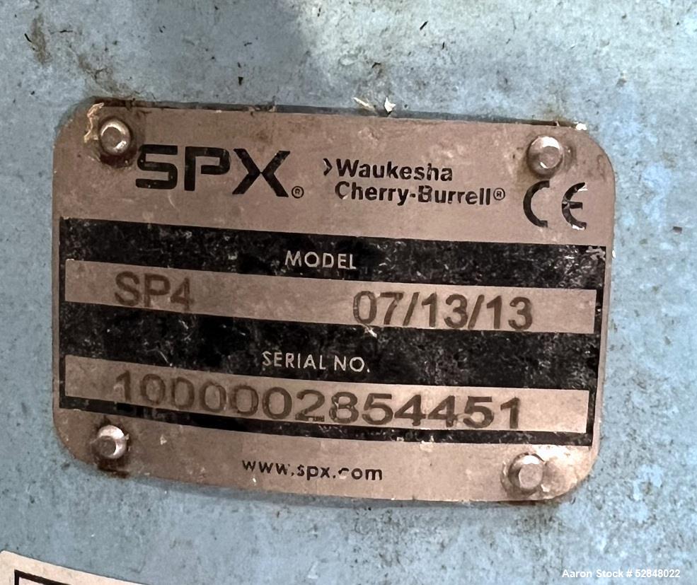Used SPX Waukesha Shear Pump, Model SP4, 316 Stainless Steel. Nominal capacity 30 GPM (114 liters/min). Maximum housing pressure 150psi. Nominal speed 3600rpm. 2" inlet and outlet. Driven by a 20hp, ...